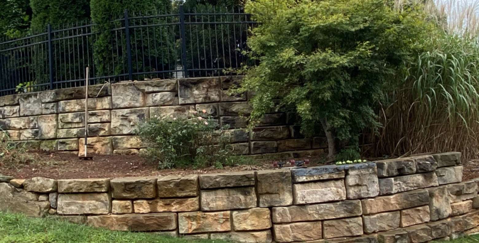 Redi-Rock swimming pool retaining wall in Buford